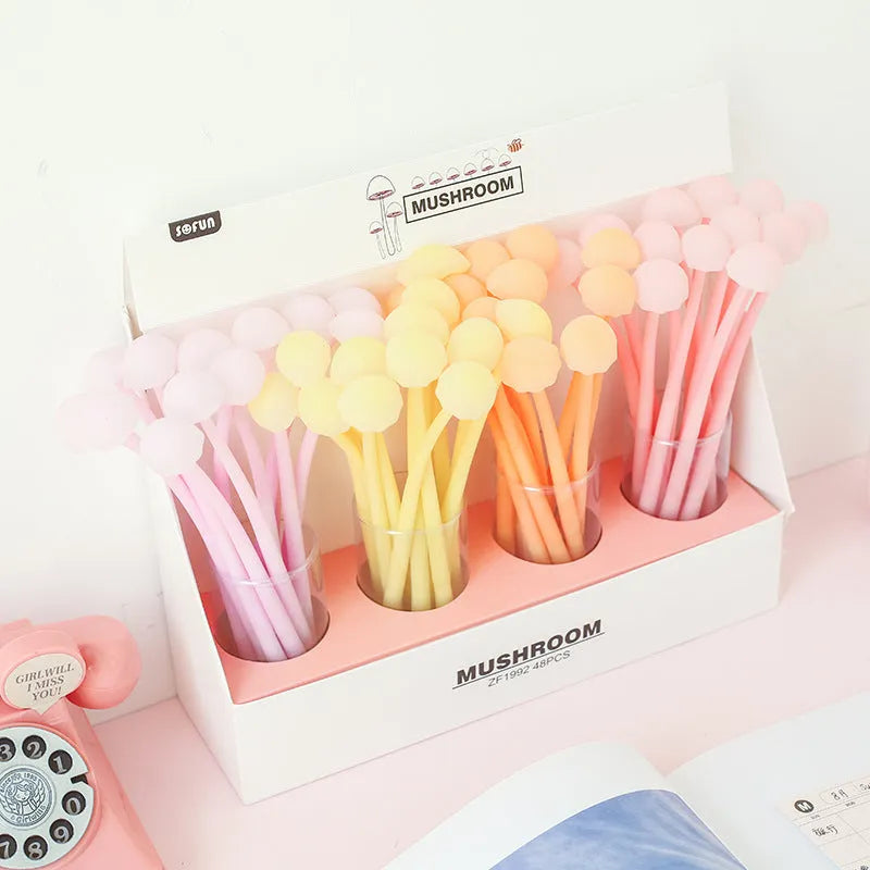 Luminous mushroom silicone gel pen, black gel ink, 15.5cm body, 21.5g, cartoon stationery pen for office and students