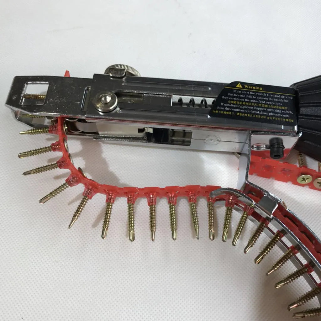 Yellow rechargeable electric chain nail machine with automatic screw feeding and pistol grip handle