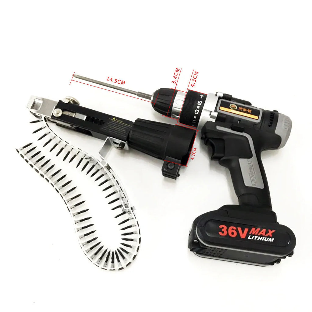 Yellow rechargeable electric chain nail machine with automatic screw feeding and pistol grip handle