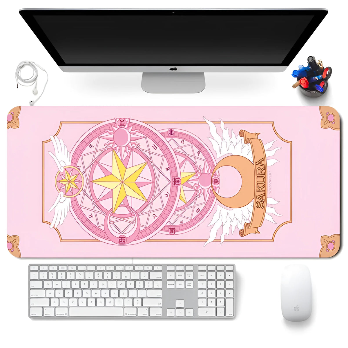 Sailor Moon non-slip desk mat with natural rubber backing and fine cloth surface, 300x700mm to 400x900mm