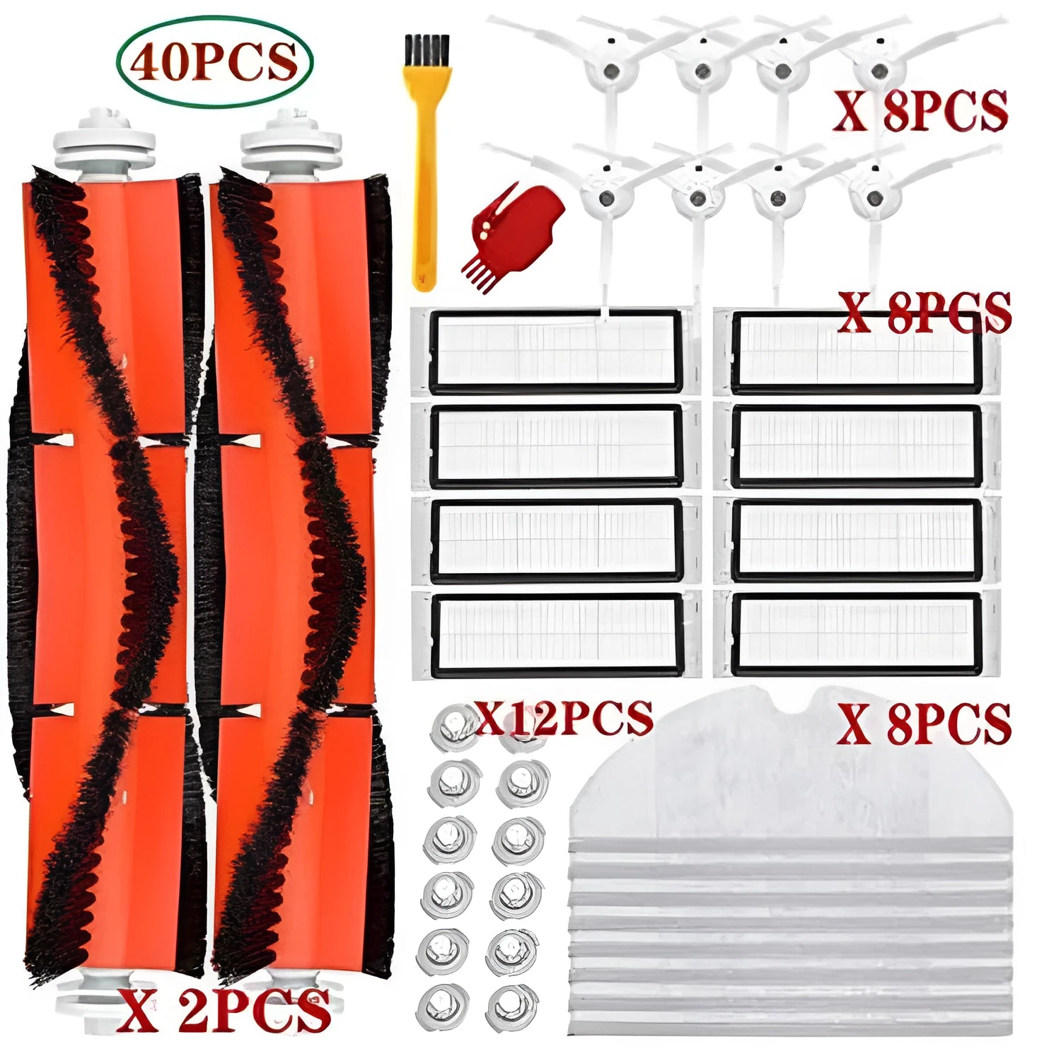 Orange Roborock vacuum cleaner accessory set compatible with S6, S5 Max, S60, S65, S5, and S50 models.