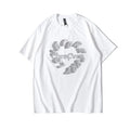 Loose fit short sleeve round neck T-shirt in black or white, sizes S to 2XL, commuter style