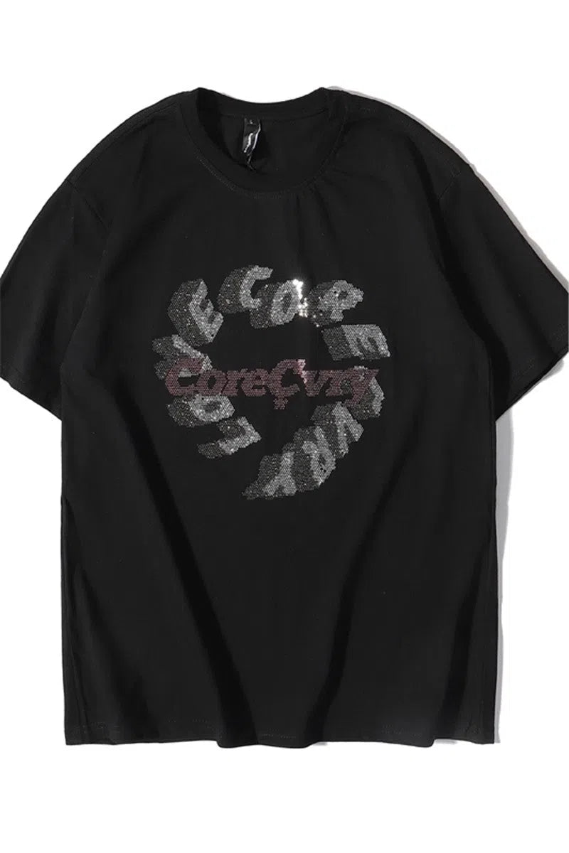 Loose fit short sleeve round neck T-shirt in black or white, sizes S to 2XL, commuter style