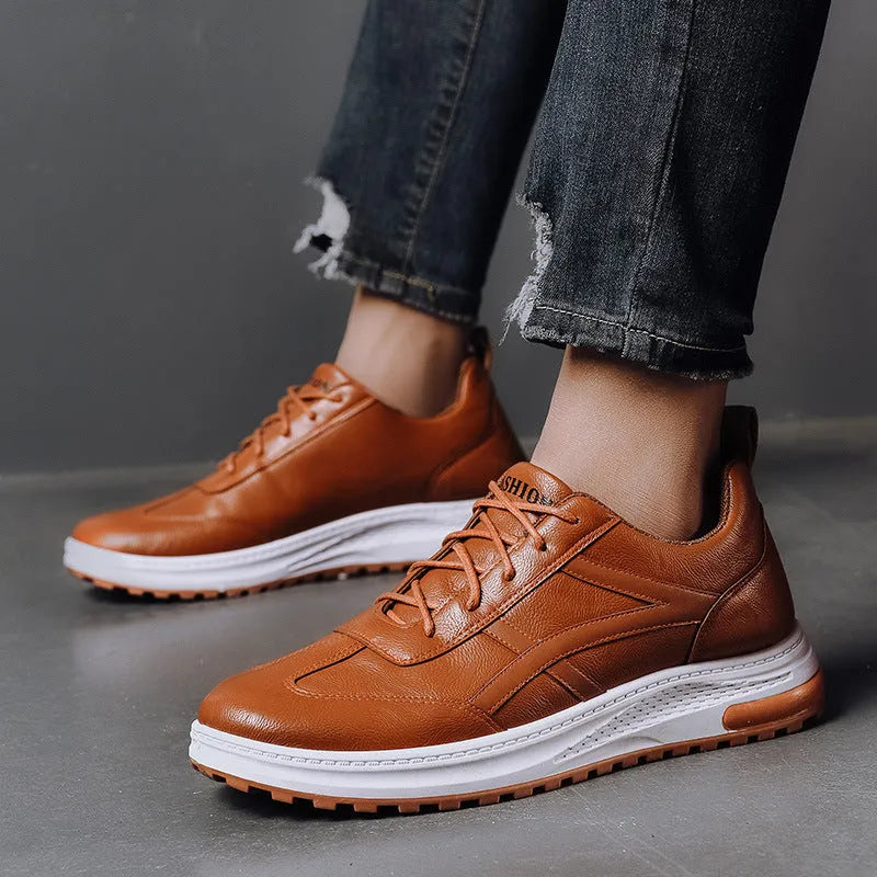 Unik men's casual sneakers in black with plastic cement sole and shallow mouth design