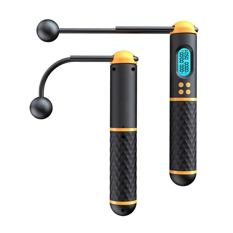 Intelligent counting rope skipping rope with weight-bearing handle and balls, 3m length, black and yellow colour