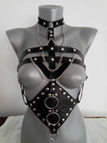 Black PU leather bondage camisole with open bra front for adult fetish wear
