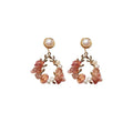 Pink pearl and crystal leaf earrings with flower modelling, silver-plated and gold-plated alloy