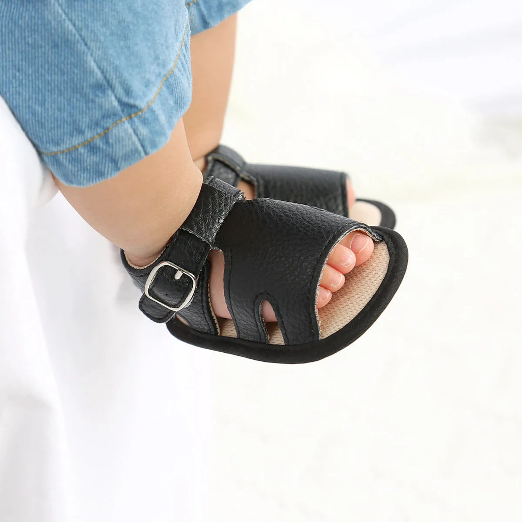 Summer baby sandals toddler shoes synthetic leather non-slip sole plain design available in multiple colours
