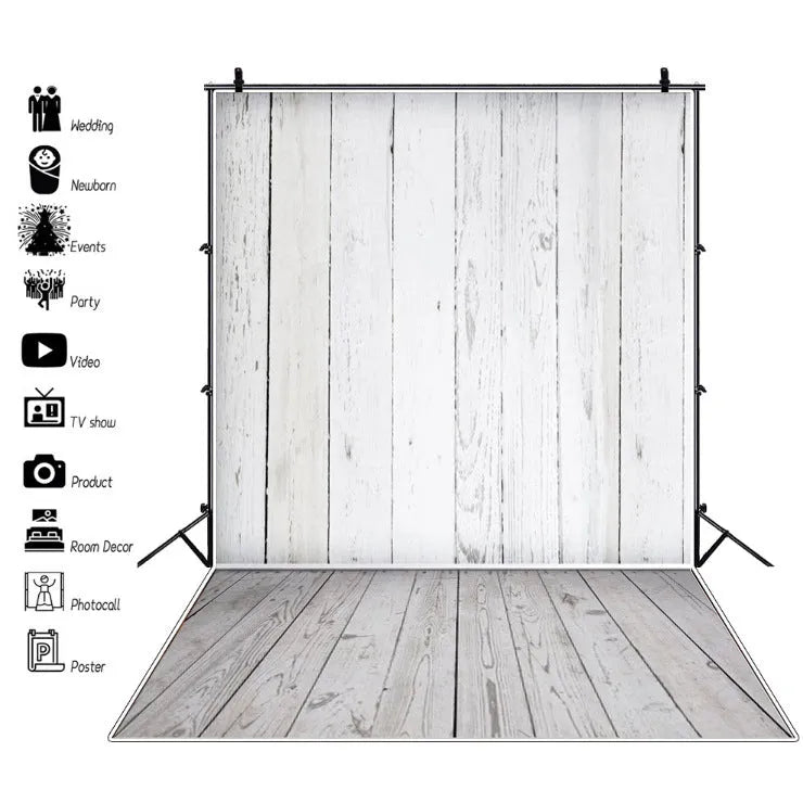 Christmas Day scene photography background board with wood grain plank design in colour option A (m-1033), size 150x210cm, laid flat on a studio floor