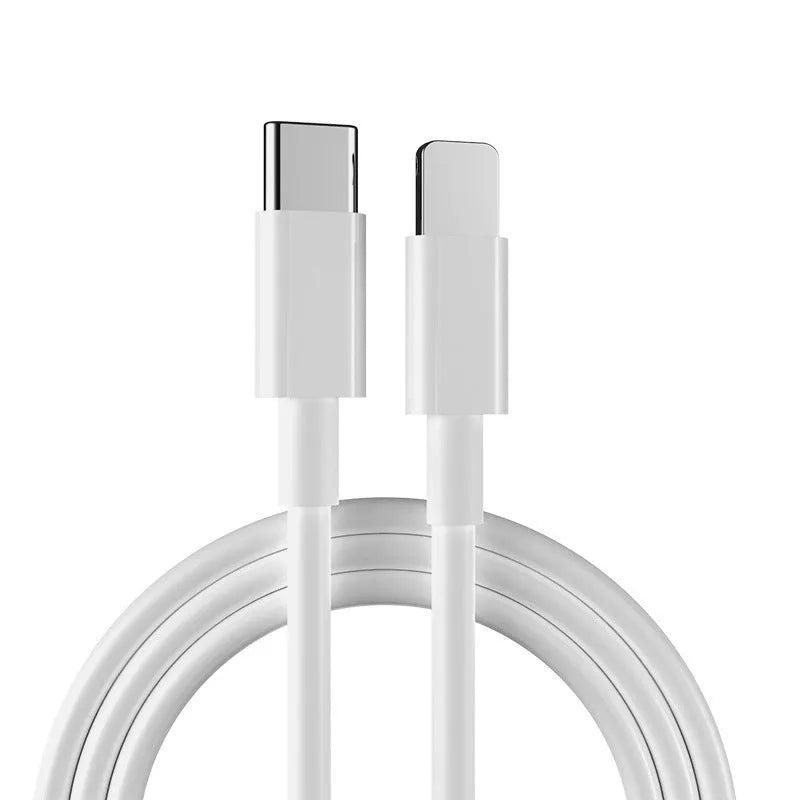White 20W USB-C fast charger and cable for iPhone and iPad.