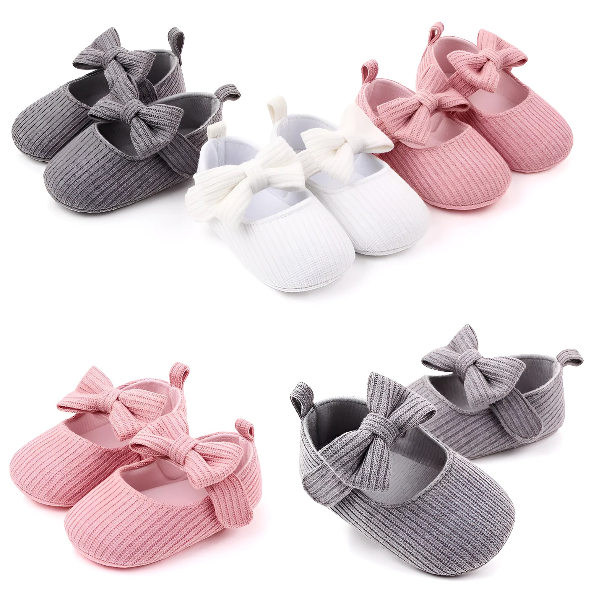 Bowknot woolen knit baby shoes in moccasin style with Velcro fastening, available in pink
