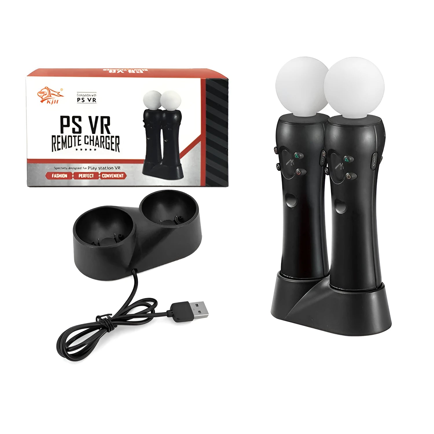 Black plastic PS4 VR handle charger for PlayStation 4 with mini charger unit