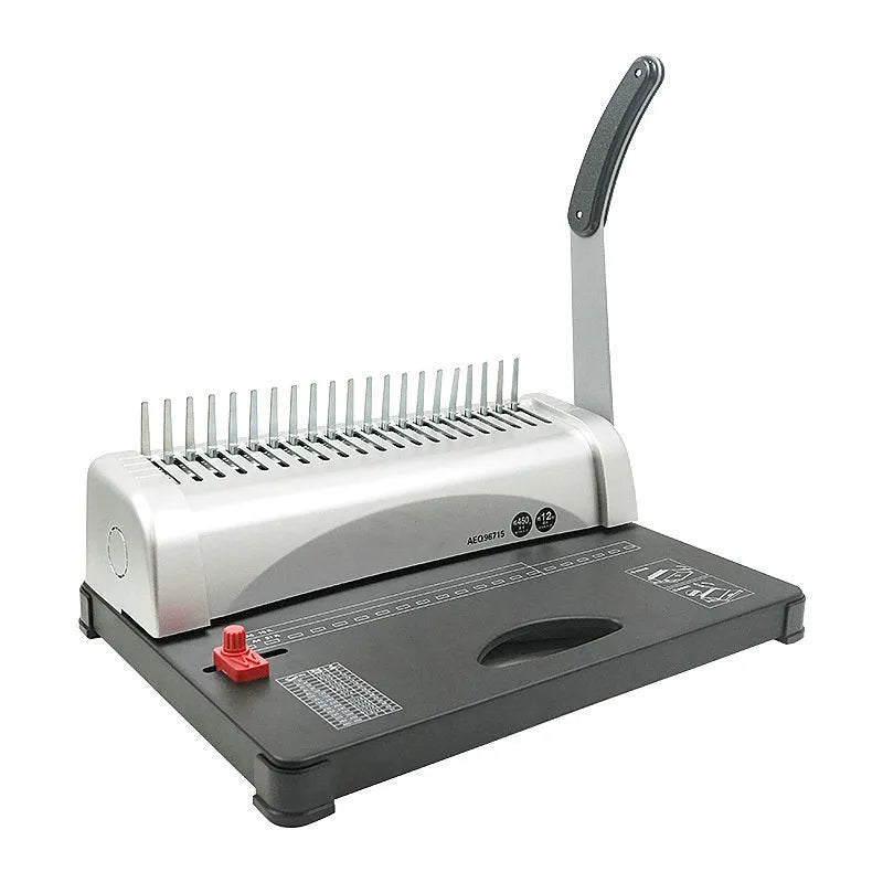 White manual A4 binding machine with comb binding mechanism and punching handle