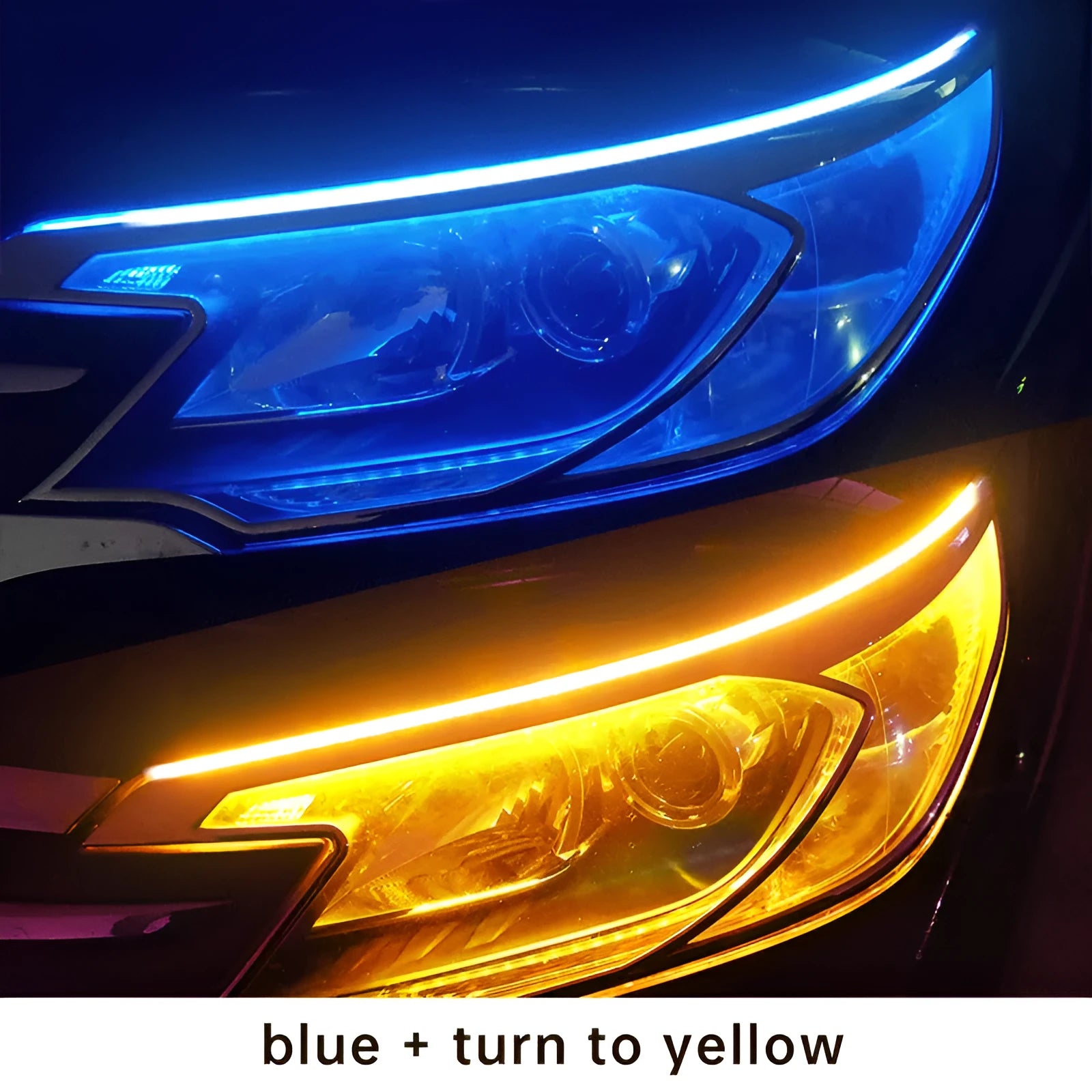 LED guide light bar for motorcycle tail with streamer steering, 30cm length, colour transition from blue to yellow
