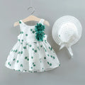 Girls baby cherry dress in cherry blossom green, pink, and yellow, cotton fabric, available in sizes 80-110cm
