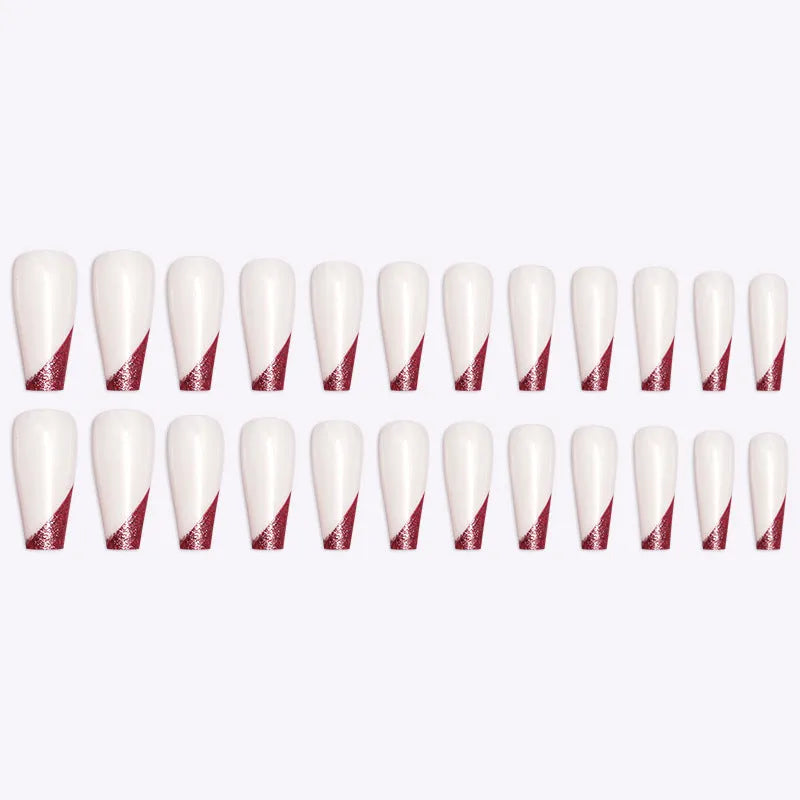 Rose gold beveled edge French manicure long ballet fake nails in boxed set of 24 pieces