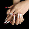 Rose gold beveled edge French manicure long ballet fake nails in boxed set of 24 pieces