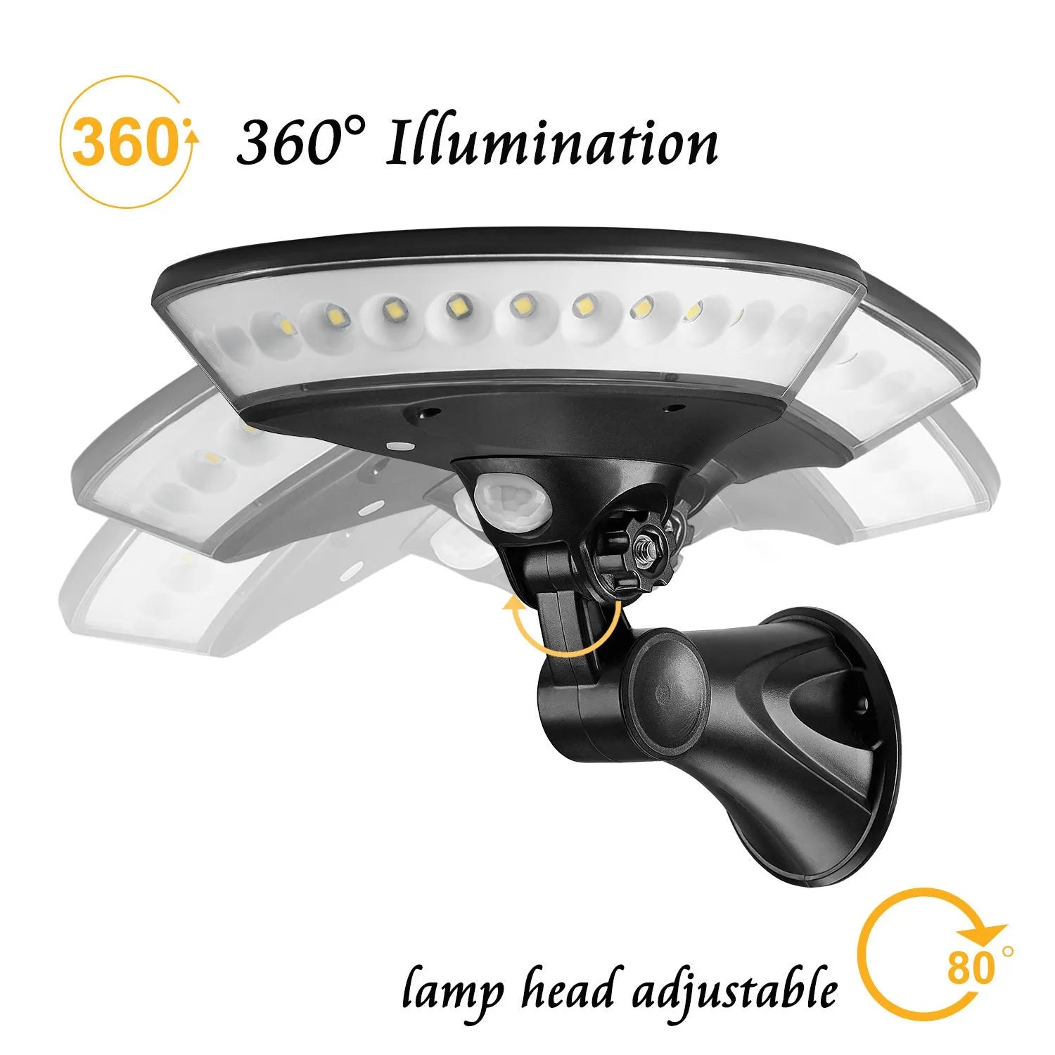 White 360-degree luminous solar garden light with solar panel on top.
