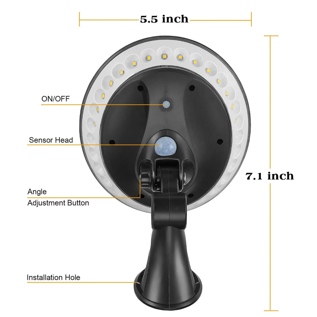 White 360-degree luminous solar garden light with solar panel on top.