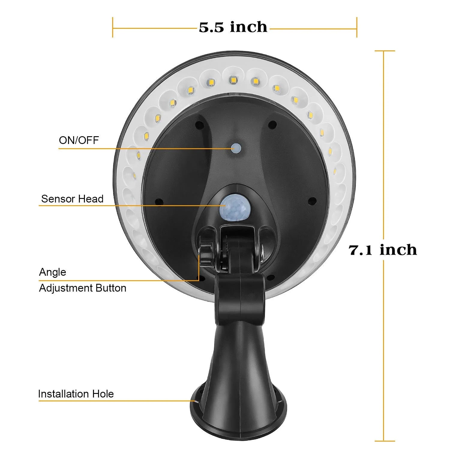 White 360-degree luminous solar garden light with solar panel on top.