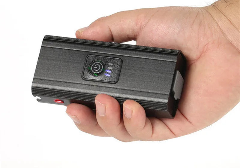 USB rechargeable bike light with power display, IPX6 waterproof, aluminium alloy body