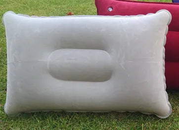 Outdoor PVC inflatable pillow in red, rectangular shape, 38x24cm, with soft flocking surface for camping or travel