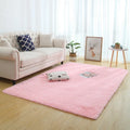 Fluffy rectangular long-hair rug in silver gray, pink, beige, or brown, machine woven, hand washable, sizes 160x60cm to 400x200cm