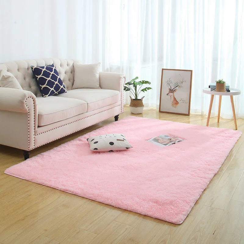 Fluffy rectangular long-hair rug in silver gray, pink, beige, or brown, machine woven, hand washable, sizes 160x60cm to 400x200cm