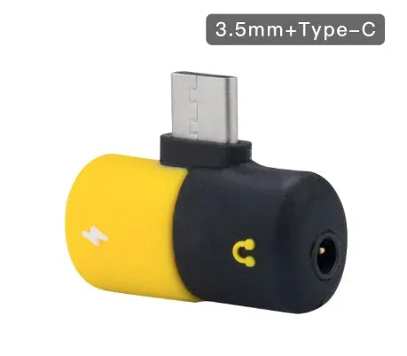 Blue Huawei phone case with integrated adapter showing 3.5mm audio jack and charging port