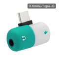 Blue Huawei phone case with integrated adapter showing 3.5mm audio jack and charging port