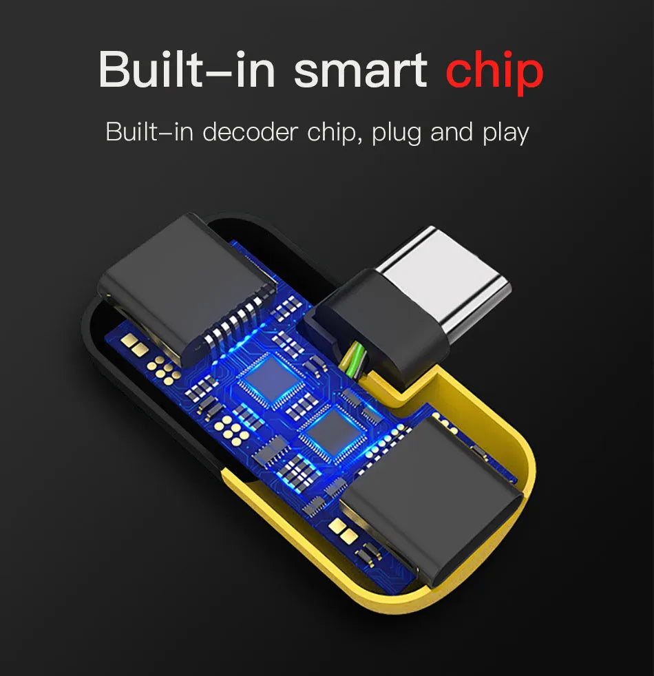 Blue Huawei phone case with integrated adapter showing 3.5mm audio jack and charging port