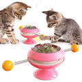 Rotatable cat toy with catnip balls and suction cup base in lake blue, for indoor interactive cat play