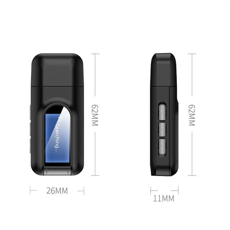Black USB Bluetooth 5.0 audio adapter receiver transmitter combo for TV computer car with AUX interface