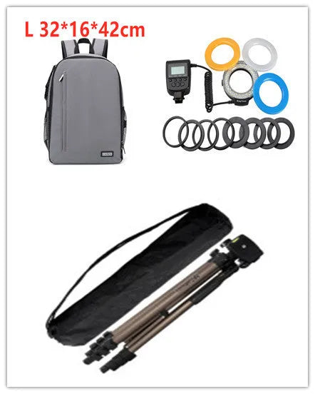 Aluminium alloy camera tripod extended to 1.3m with hydraulic head, mobile phone holder, and Bluetooth remote.