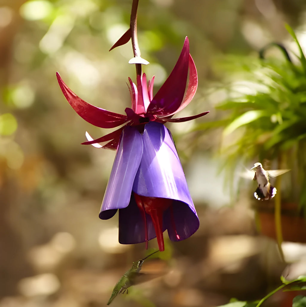 Purple metal morning glory flower bird feeder 35 cm tall for garden decoration