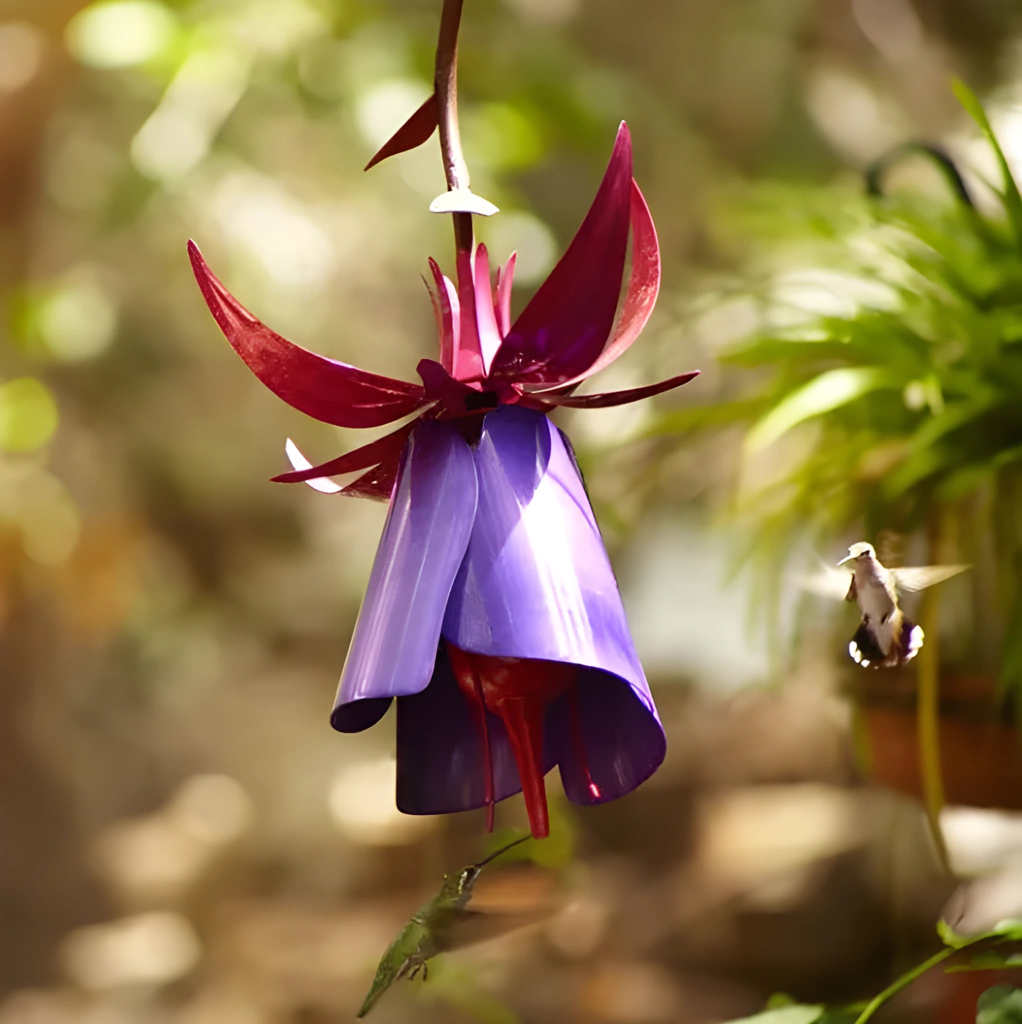Purple metal morning glory flower bird feeder 35 cm tall for garden decoration