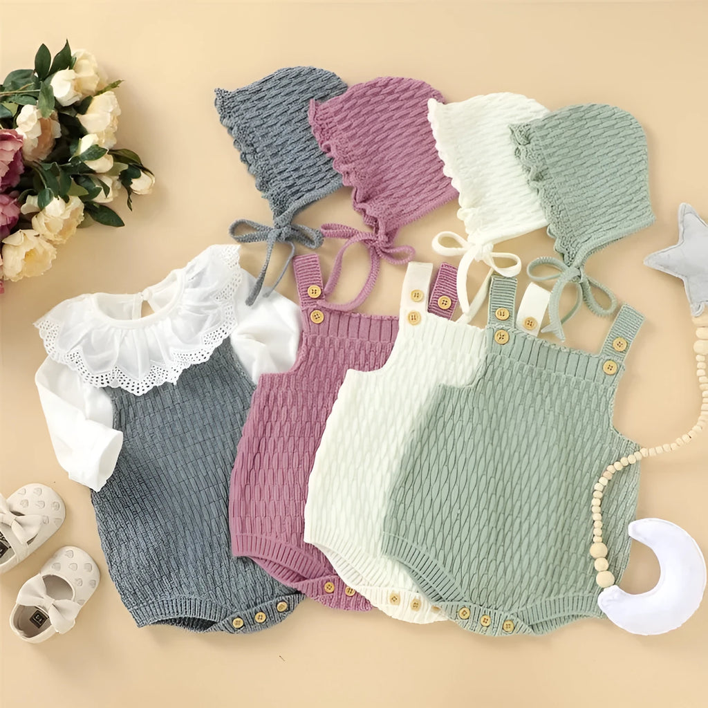 Newborn baby romper bodysuit in green with long sleeves and snap buttons, suitable for boys and girls