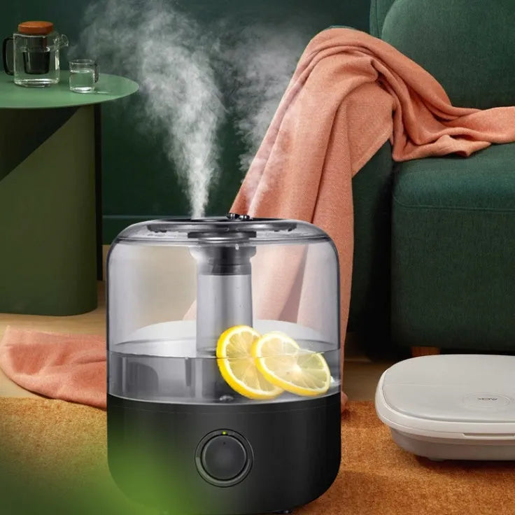 Black or white mechanical water humidifier with 3-litre tank for quiet bedroom use