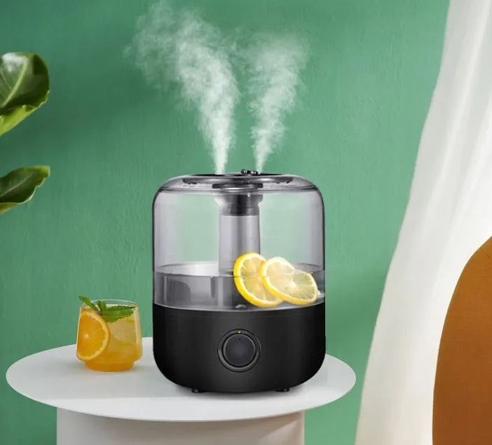 Black or white mechanical water humidifier with 3-litre tank for quiet bedroom use