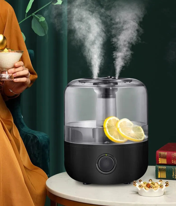 Black or white mechanical water humidifier with 3-litre tank for quiet bedroom use