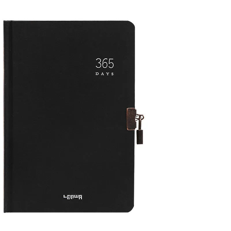 A5 hardcover locked diary in beige camel colour showing integrated lock and closed spine.
