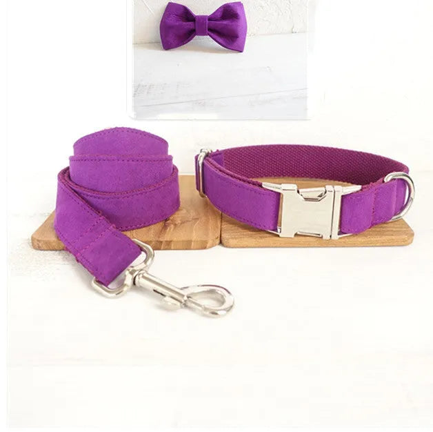 Purple velvet dog bow tie polyester accessory for collars in multiple sizes