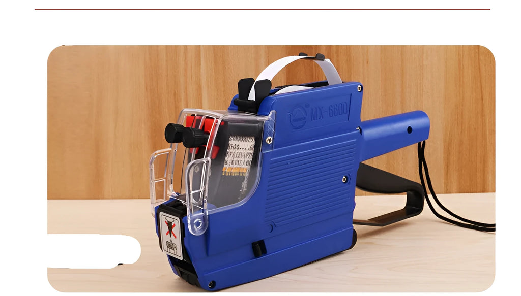 Manual supermarket price labelling machine for bottle packaging with bidirectional printing capability