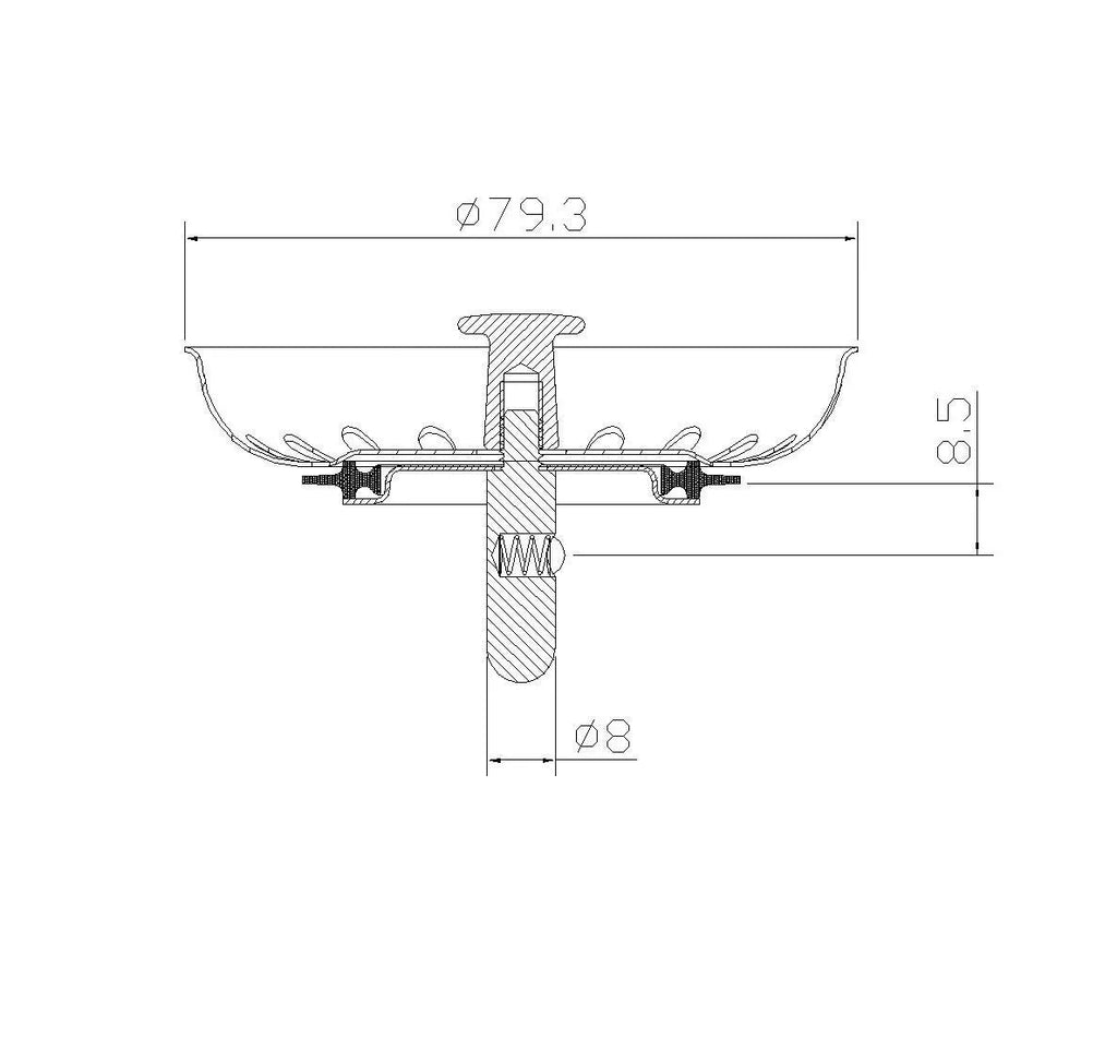 Silver stainless steel kitchen sink water umbrella splash guard for 79.3mm drain opening