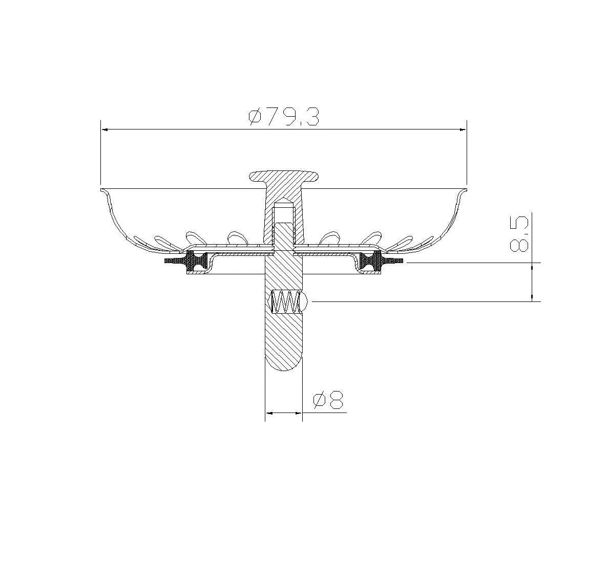 Silver stainless steel kitchen sink water umbrella splash guard for 79.3mm drain opening
