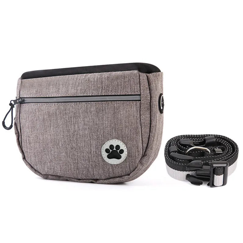 Grey Oxford fabric pet snack bag for dog walking and training, 21cm compact pouch with single pocket