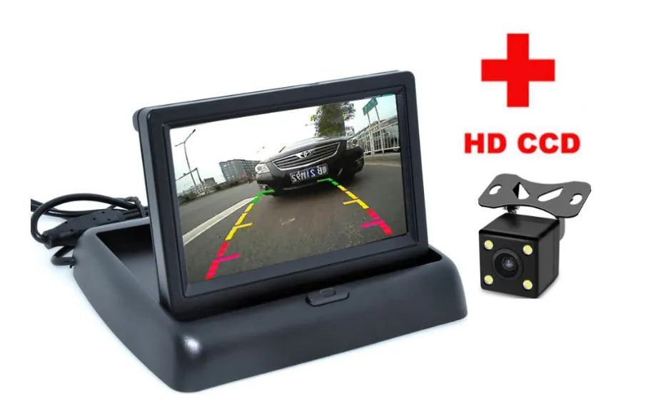 Car baby rearview mirror observation system with 4.3 inch folding display, HD camera and black plastic shell