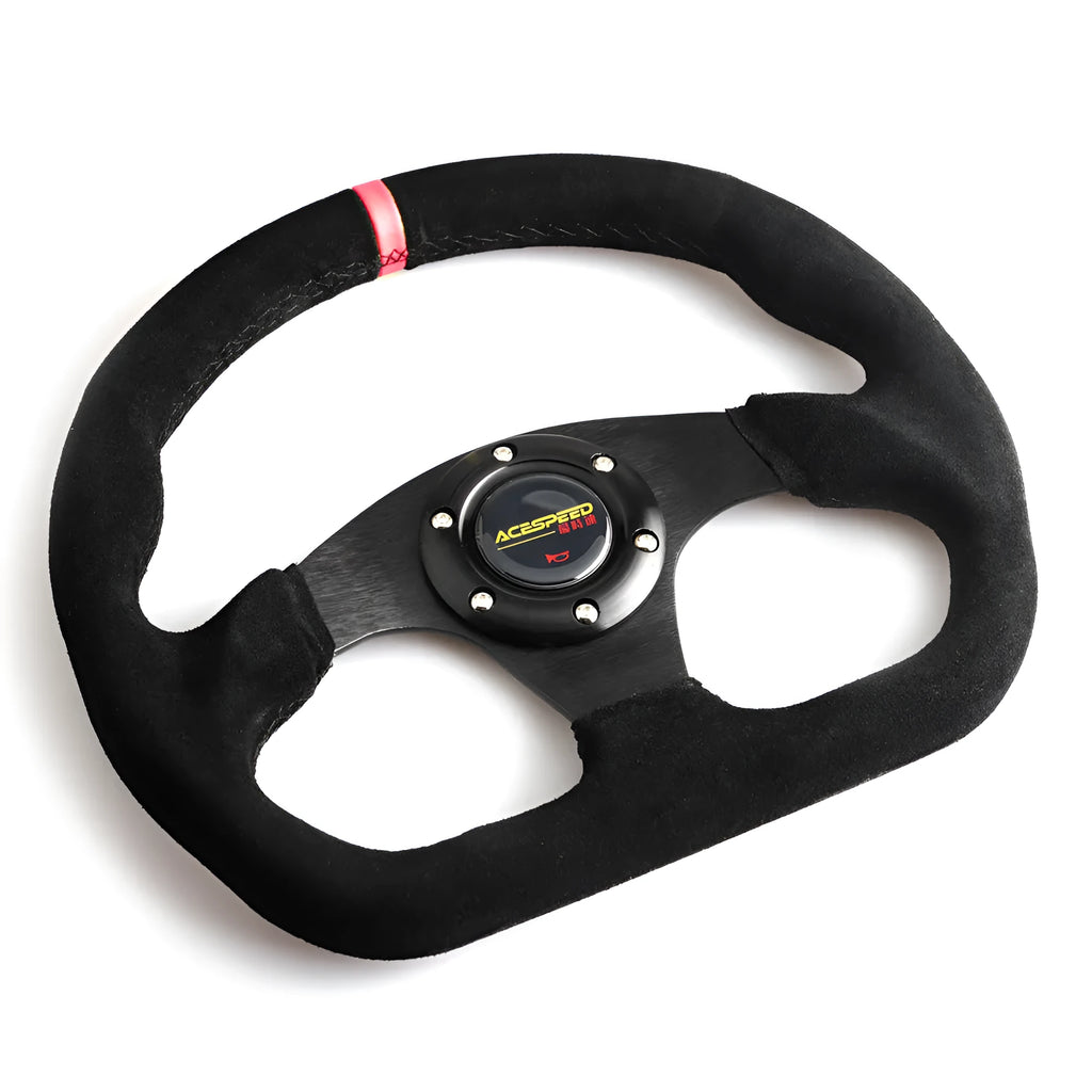 Racing steering wheel with frosted matte leather, black line with red circle, for GM car modification
