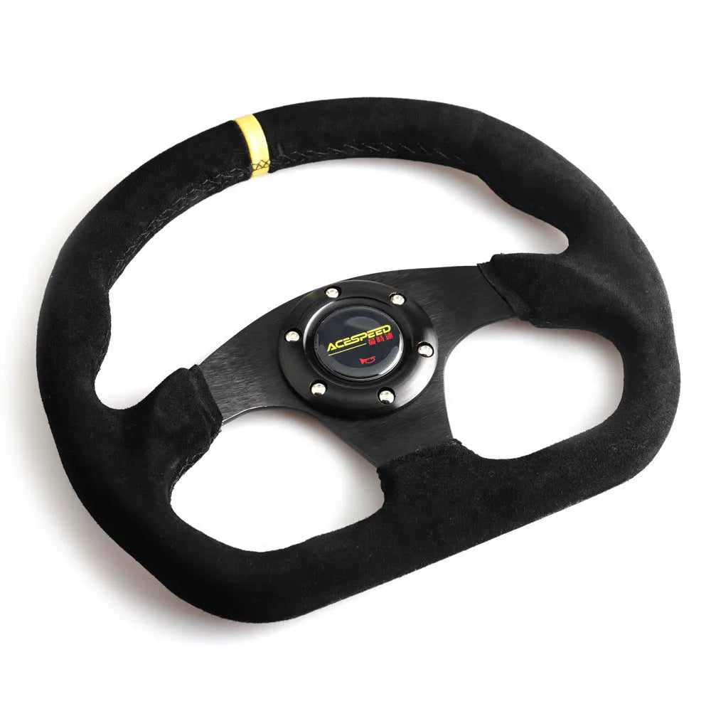 Racing steering wheel with frosted matte leather, black line with red circle, for GM car modification