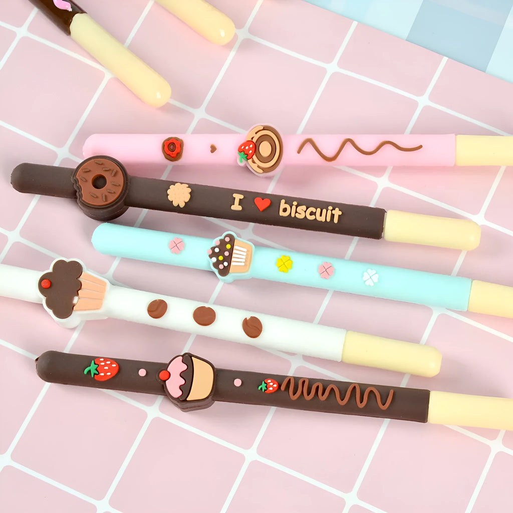 Zhongfan soft gel chocolate stick gel pen set with five fragrant 0.5mm needle point pens in chocolate bar designs